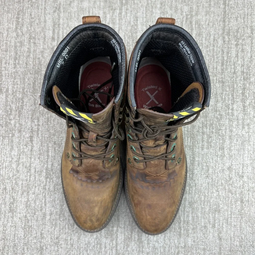 Twisted X Men's Work Boots Brown Leather Lace Up Steel Toe MSL 0001 Size‎ 7D
